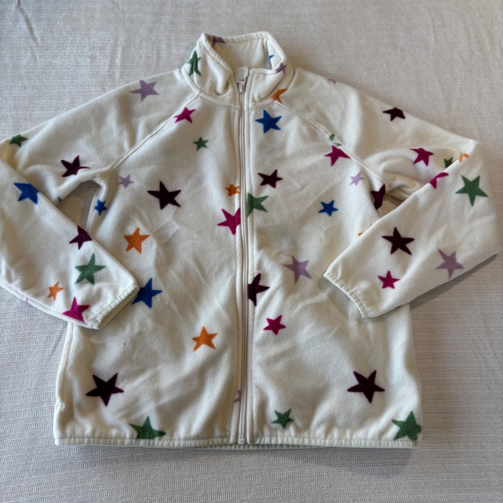 Wonder Nation Girls Fleece Jacket XL 14-16 Cream Multi-Color Star Full Zip Mock